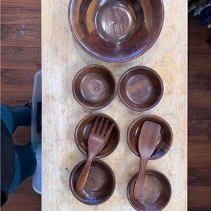 Handcrafted Dark Wood salad bowl set